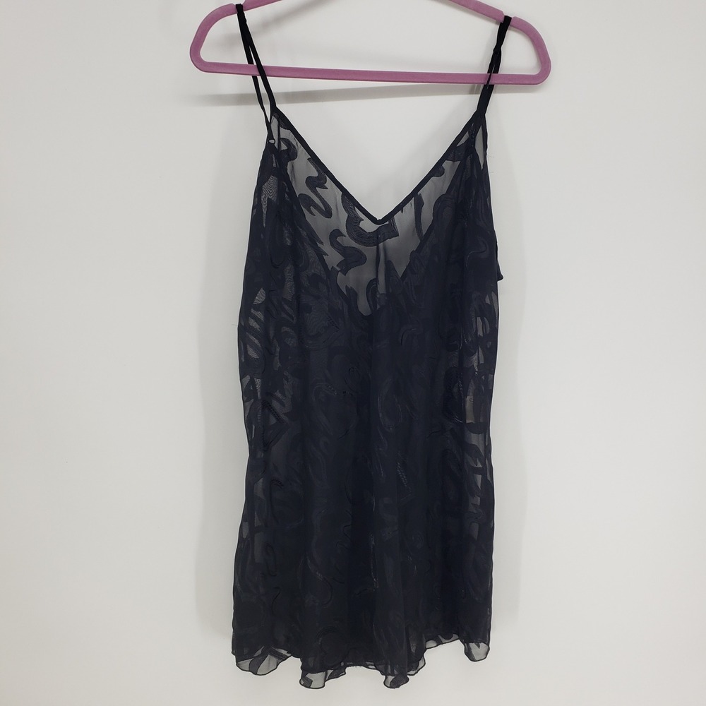 Intimate Attitudes Sheer Heart Burnout Slip Dress Sz 3X Black Lingerie Nightgown